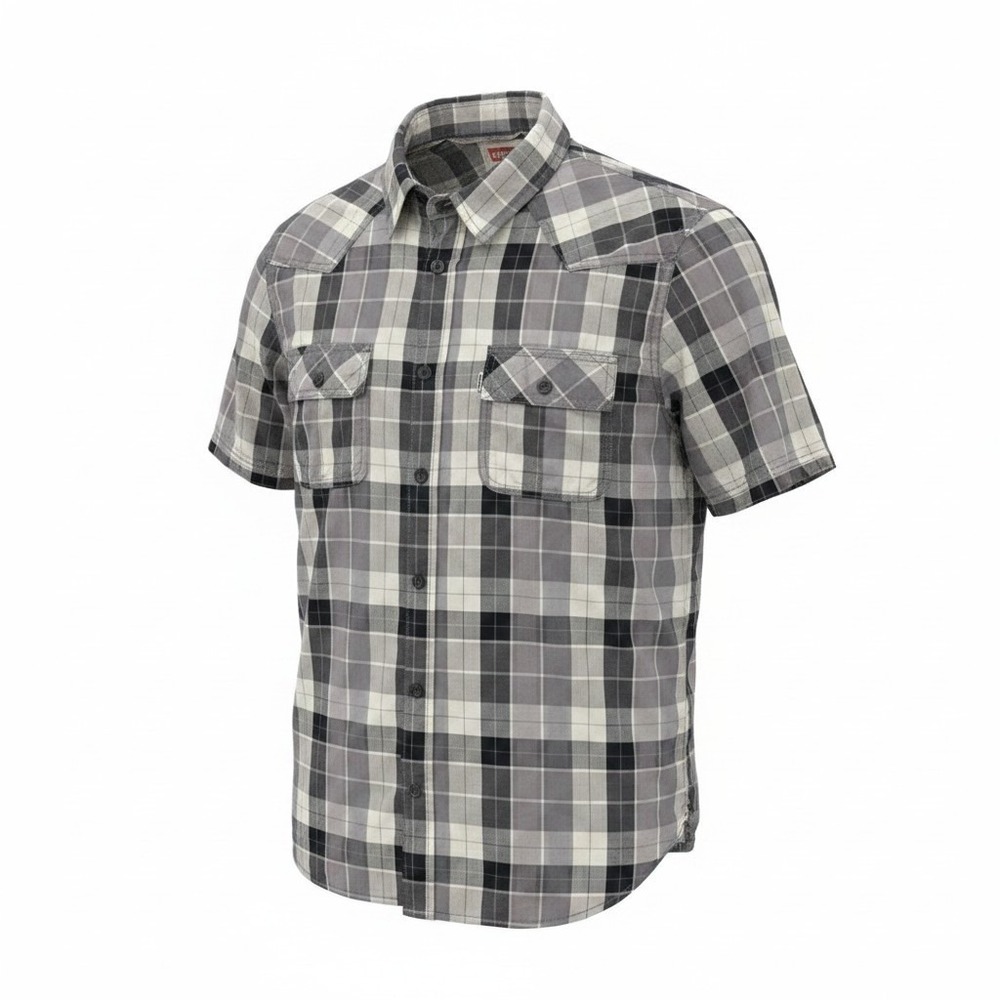 Western Shirt Mens XXL Grey Levi's Plaid Short Sleeve Pearl Snap Style Yoke